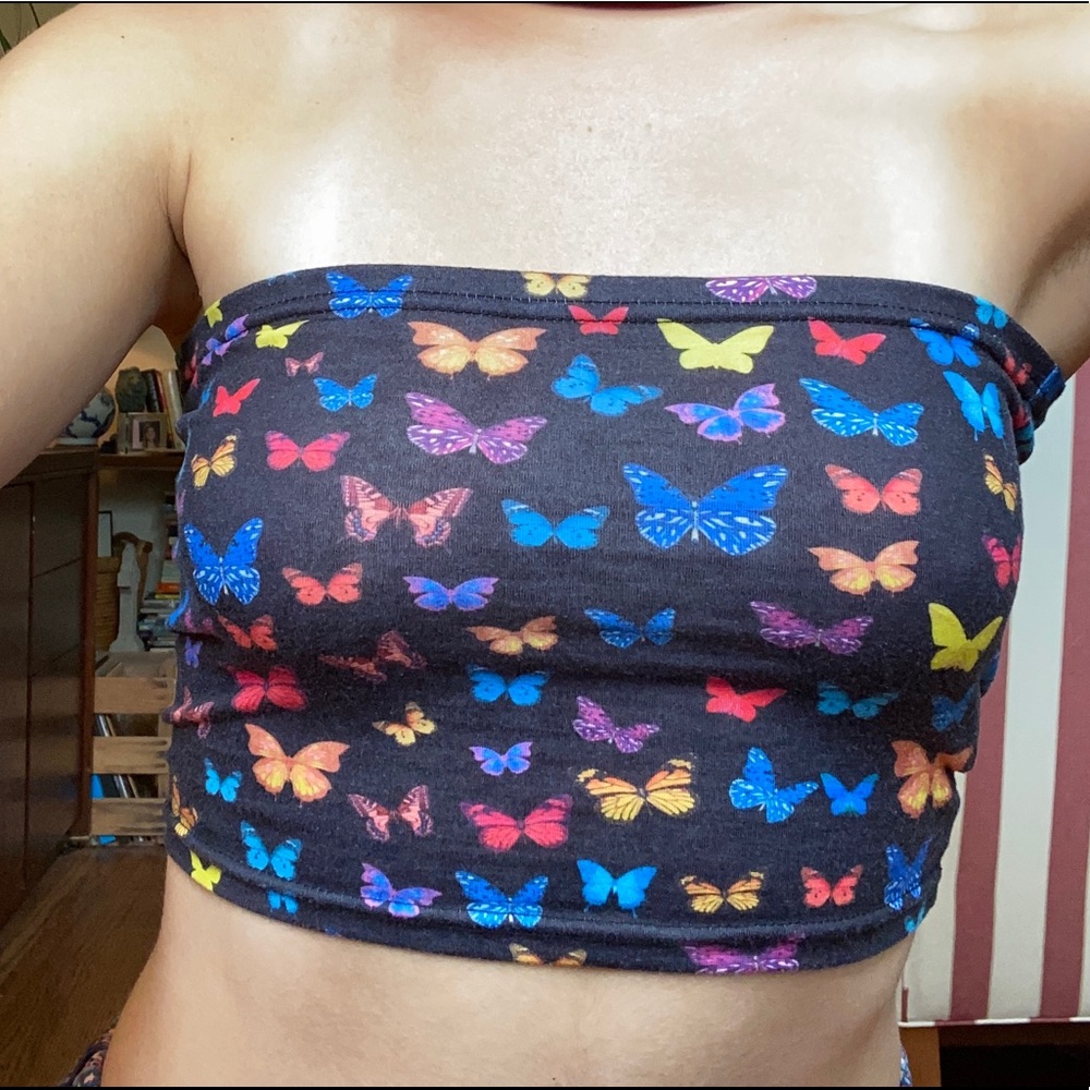 Barely there butterfly print tube top